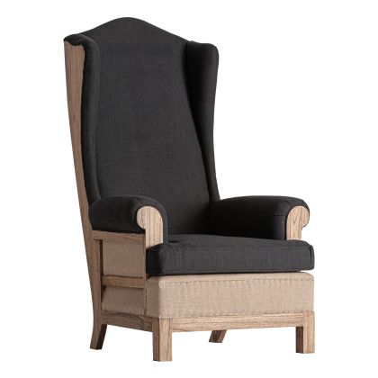 Sillón Madera Marrón Lino Negro, 90 cm
