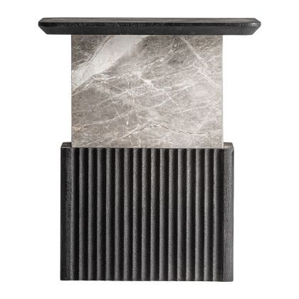 Mesa auxiliar en madera de mango negra y mármol gris 46 cm