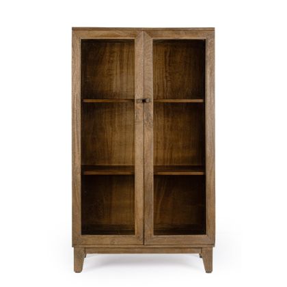 2-Door Glazed Mango Wood Showcase, 80 Cm