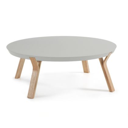 Mesa Centro Redonda Madera Fresno Lacado Gris, 90 Cm