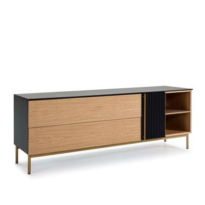Apadador Mid Century Negro Natural Y Metal Dorado