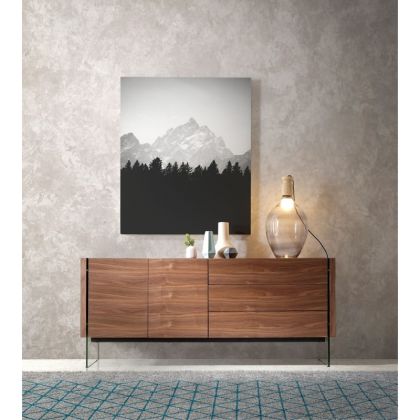 Aparador Diseño Moderno Nogal, Madera y Vidrio, 180 Cm