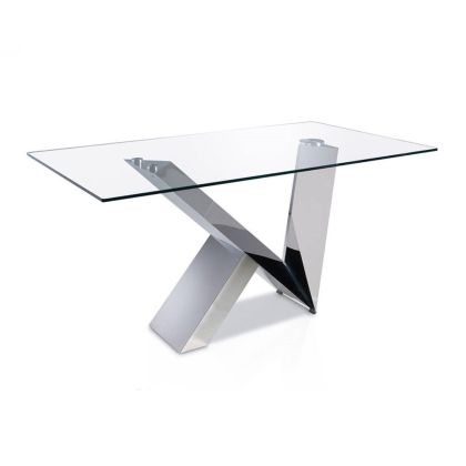 Mesa Comedor Base Acero Y Tapa Cristal, 180 Cm