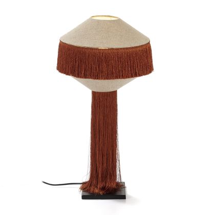 Table Lamp with Shade 30x30x62 Black Metal/Natural Linen/Ochre Fabric
