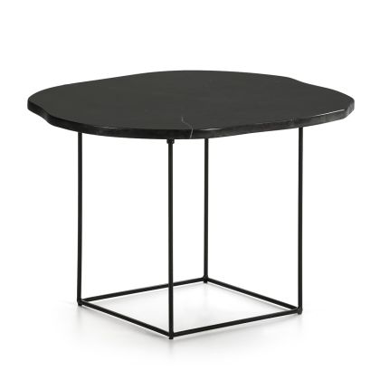 Mesa auxiliar de Mármol/Metal en Negro Mate/Negro, 60 Cm.