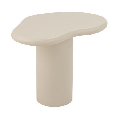 Mesa auxiliar de diseño moderno en madera, polvo de piedra y resina tono crema. Mesa auxiliar de diseño moderno en madera, polvo de piedra y resina tono crema.