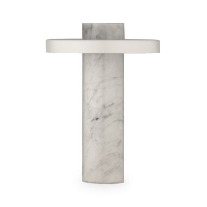 Lámpara de sobremesa de diseño moderno en mármol calacatta blanco y gris.
