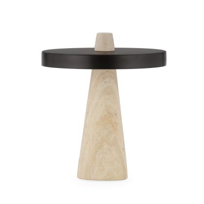 Table Lamp 22x22x25 Travertine Marble/Metal -- Cream/Black