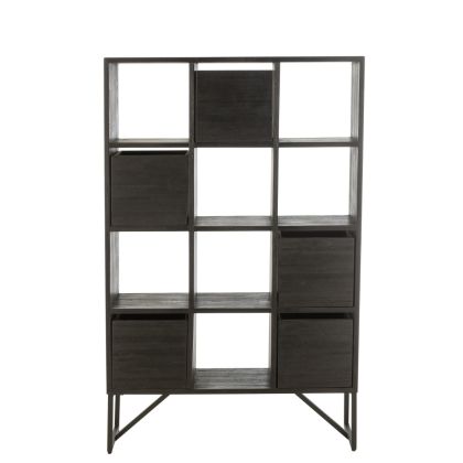 Estantería Cajones Madera Teca Reciclada Negro, 100 Cm