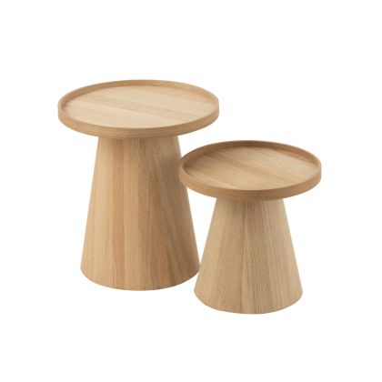 S/2 Natural Wood Round Table, 45 Cm