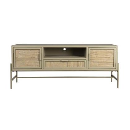 Mueble TV Yasu Estilo Nórdico Beige Madera Abeto Lacada Hierro, 148 Cm