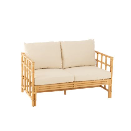 Sofá 2 Plazas Blanco Ratán Natural, 127 Cm