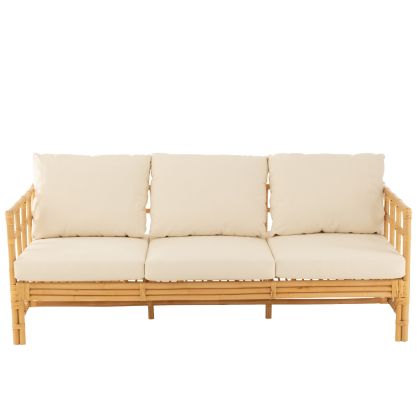 Sofá 3 Plazas Blanco Ratán Natural, 187 Cm