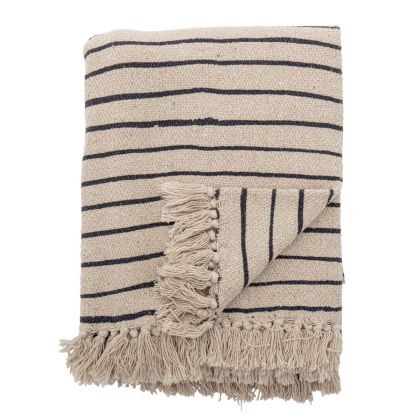 Manta Plaid Rayas Algodón Reciclado Color Beige, 160 Cm
