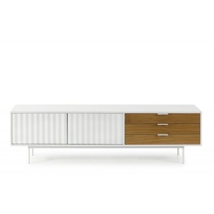 Mueble de TV DM Lacado Natural Blanco, 180 Cm