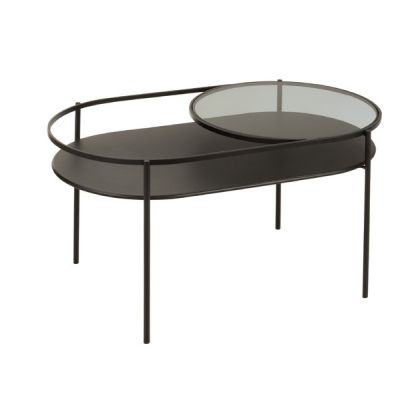 Mesa Centro Ovalada Metal Negro Cristal, 80 Cm