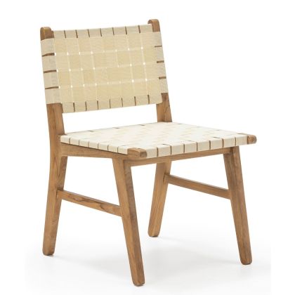 Silla Tropical en Madera de Teca arena mate y Tejido Nylon beige.