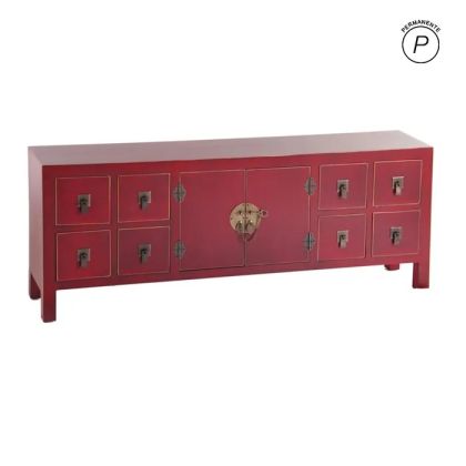 Mueble TV oriental rojo 8 cajones