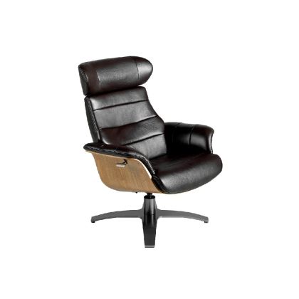 Sillón Giratorio Relax Estilo Moderno Cuero Negro Madera Chapada Nogal Acero, 79 Cm