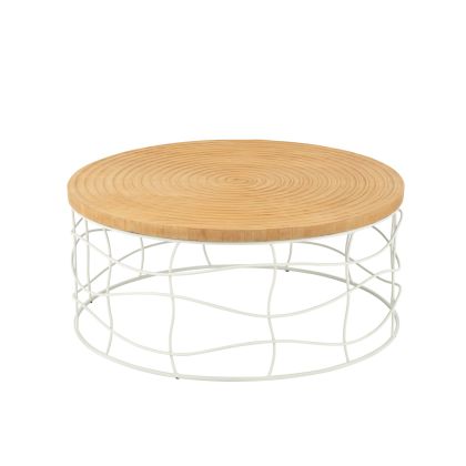 Natural Fir Wood White Iron Coffee Table, Ø80 Cm