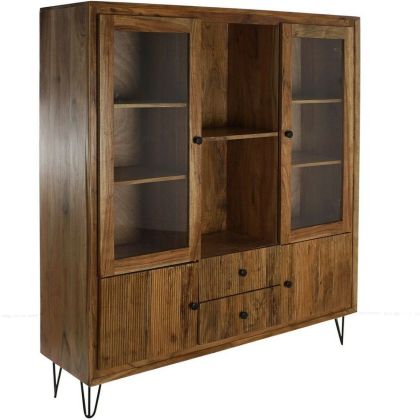 Vitrina 2 Puertas Hueco Vintage Madera Marrón Cristal, 145 Cm