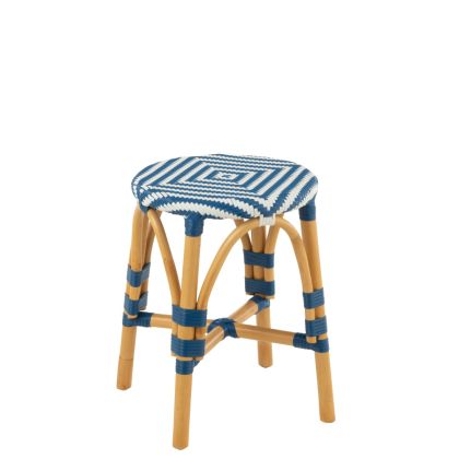 White Dark Blue Rattan Bamboo Stool, 33 Cm