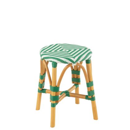 White Dark Green Rattan Stool Bamboo, 33 Cm