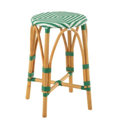 White Dark Green Rattan Bamboo Stool, 38 Cm