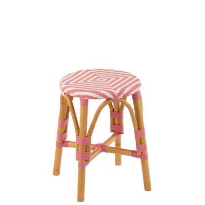 White Pink Rattan Bamboo Stool, 33 Cm