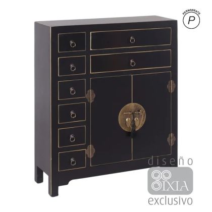 Cómoda oriental negra 8 cajones 2 puertas