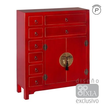 Cajonera oriental roja 8 cajones 2 puertas