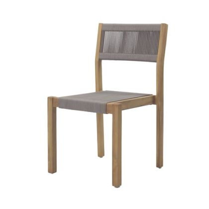 Silla Diseño Tropical  Cuerda Gris Madera Teka Maciza, 48 Cm