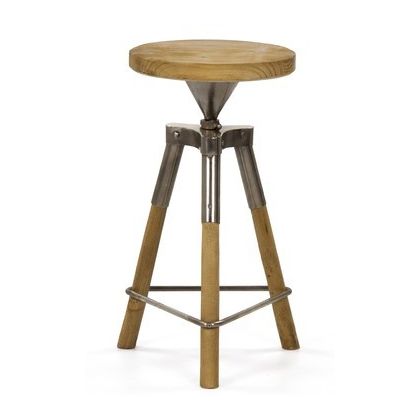 Taburete Bar Regulable Vintage Madera Pino Acero, 84 Cm