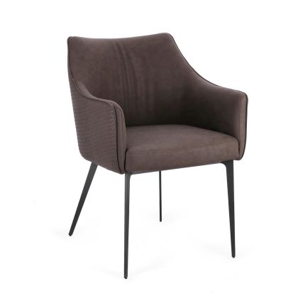 Dark Brown Leather Upholstered Wood Chair, 62 cm