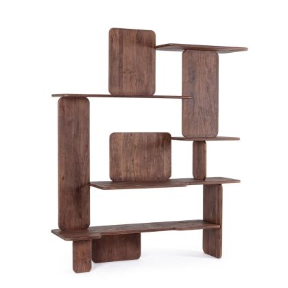 Librería nórdica en madera de acacia marrón arenado.