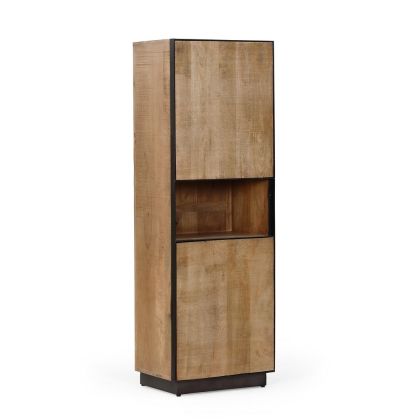 Armario 2 puertas industrial moderno en madera de mango natural y detalles en acero negro.