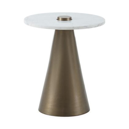 Side Table 45x45x52 Marble/Aluminum -- White/Antique Gold