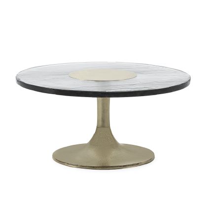 Coffee Table 81x81x39 Rustic Glass/Aluminum -- Transparent/Gold
