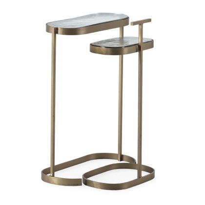 Side Table 41x19x58 / 28x19x60 Rustic Glass/Metal -- Transparent/Antique Gold