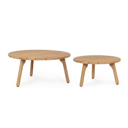 Set 2 mesa centro exterior nórdica en madera de teca natural con sobre de listones.