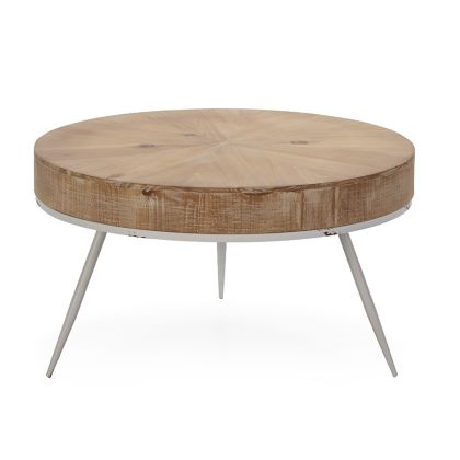 Mesa Centro Madera Metal Blanco/Decapado, 80 Cm