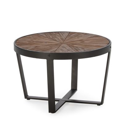 Mesa Auxiliar Redonda Diseño Vintage Madera Metal Negro, 60 Cm