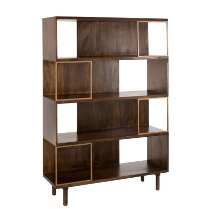 Estantería 4 Niveles Madera Mango Metal Oro 115 Cm