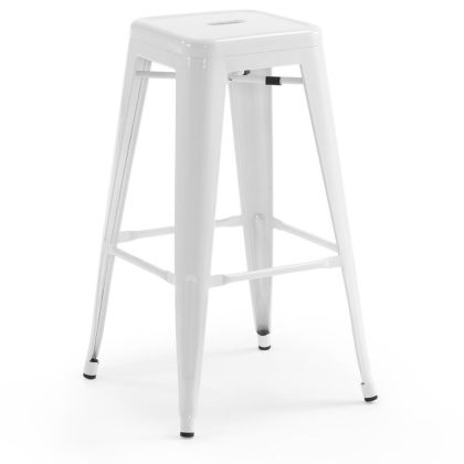 Taburete Diseño Alto Metálico Industrial Blanco Cocina, 76.5 Cm