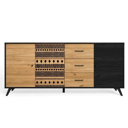 Aparador Africa 3 Puertas 3 cajones Natural Serigrafia, 180,5 Cm