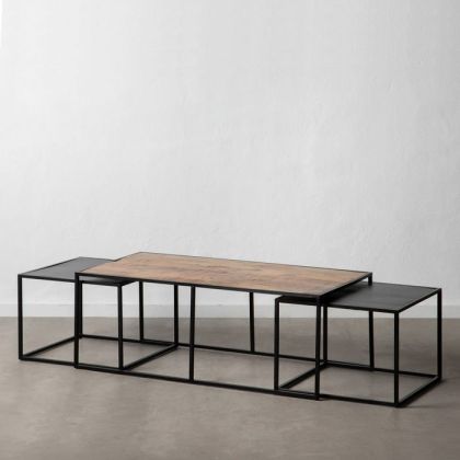 Mesas Set 3 Madera Hierro Natural Negro 120 Cm