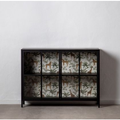 Vitrina Jirafa Negro Metal Cristal, 120 Cm