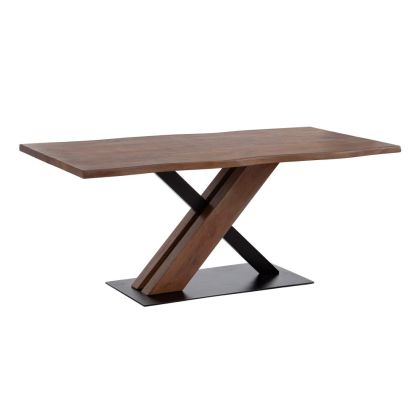 Mesa Comedor Estilo Moderno Madera Acacia Metal Negro, 180 
