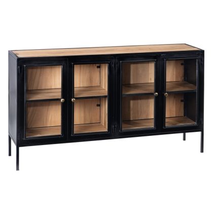 Aparador buffet Negro Madera Hierro Industrial, 160 Cm