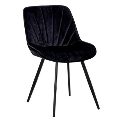 Silla Tapizado Terciopelo Negro Patas Metal Negro, 51 Cm